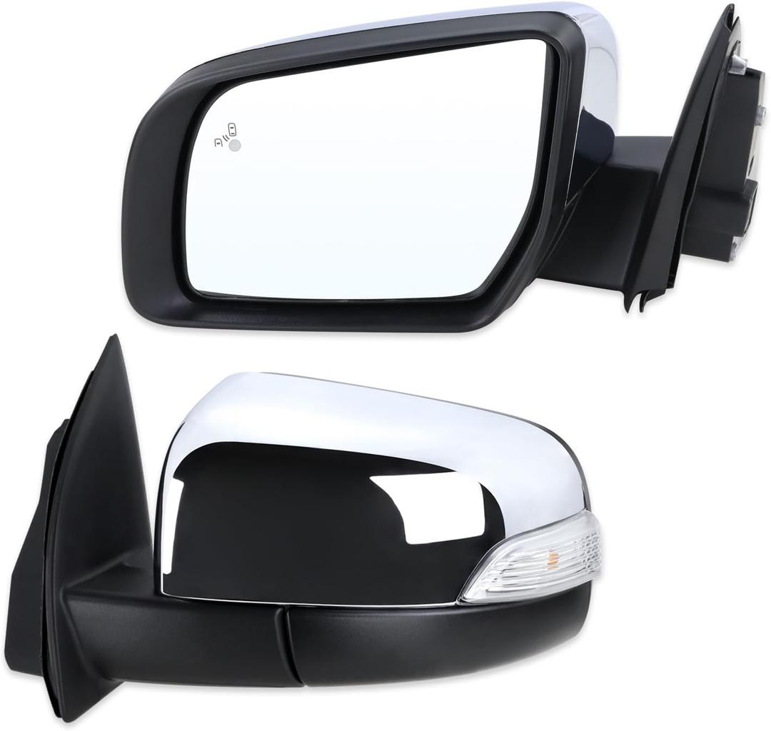 Left Driver Side Mirror Fits 2019 2020 2021 2022 2023 2024 2025 Ford Ranger With Power Folding Power Glass Blind Spot Heated Turn Signal Puddle Light Chrome Replace#KB3Z17683FA(12Pins)