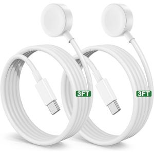 2Pack Upgraded for Apple Watch Charger Cable, 3FT USB C to Magnetic Wireless Fast i-Watch Charging Cord [Portable], Compatible with iWatch Series Ultra10/9/8/7/6/SE/SE2/5/4/3/2 - White