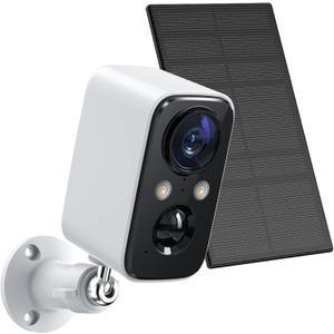 Solar Panel Security Cameras Wireless Outdoor - Battery Powered Cameras for Home Security WiFi Camera Surveillance Indoor System Floodlight Night Vison Alarm Motion Sensor Light Door Cam