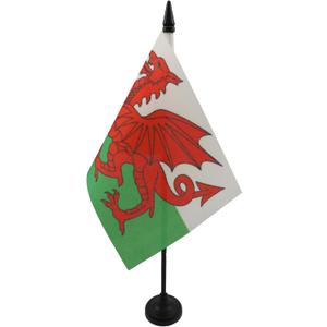 Wales Table Flag 4'' x 6'' - Welsh Desk Flag 15 x 10 cm - Black plastic stick and base - AZ FLAG