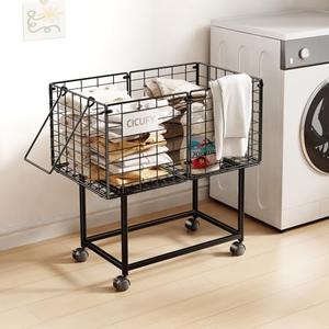 CICUFY Rolling Laundry Cart, 80L Wire Laundry Hamper Basket on Wheels, Dirty Clothes Basket with Handle, Metal Clothes Hamper Organizer for Laundry Room, Bathroom, Bedroom, Dorm, Black