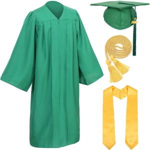 D DODOU Unisex Adult Matte Graduation Cap and Gown Set with Honor Cord Gold Stoles for College School Bachelor Graduates (Emerald Green, 45)