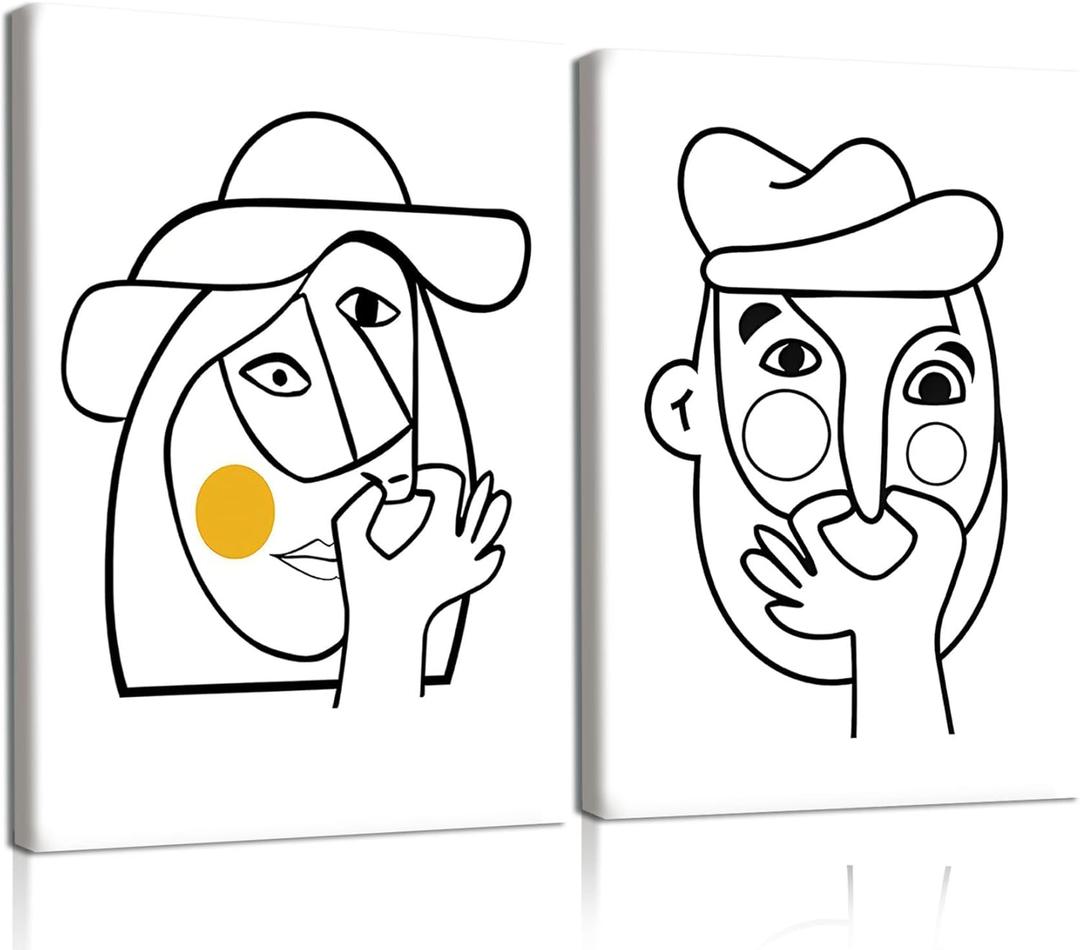 RUURUU 2Pcs Framed Black and White Funny Bathroom Canvas Wall Art Black and White bathroom Modern Abstract Posters Prints Wall Dcor Black and White Pictures Artwork for Guest Toilet Walls 12x16inches