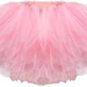 Zhanmai Mardi Gras Costume Tutu Skirt Women Adult Classic Elastic 5 Layered Short Tulle Skirt 80's Dance Costume for Lady (Light Pink),  One Size Waist 23 - 43
