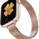 Compatible with Apple Watch Band 38mm 40mm 41mm 42mm 44mm 45mm 49mm, Stainless Steel Slim & Thin Milanese Magnetic Clasp Strap Women and Men Replacement Band for iWatch Series SE 9 8 7 6 5 4 3 2 1