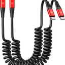 KIYODA USB C to Lightning Cable 6FT 2Pack, Coiled iPhone Charger USB C Fast Charging for Car Short iPhone Cord for iPhone14/13/12/11 Pro Max/iPad/CarPlay-Red