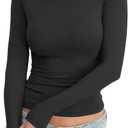 Eachyes Womens Tight Long Sleeve Shirts Crew Neck Crop Tops Fall Basic Casual Slim Fit Going Out Y2k Fashion Winter Spring Clothes 2026 Black Small