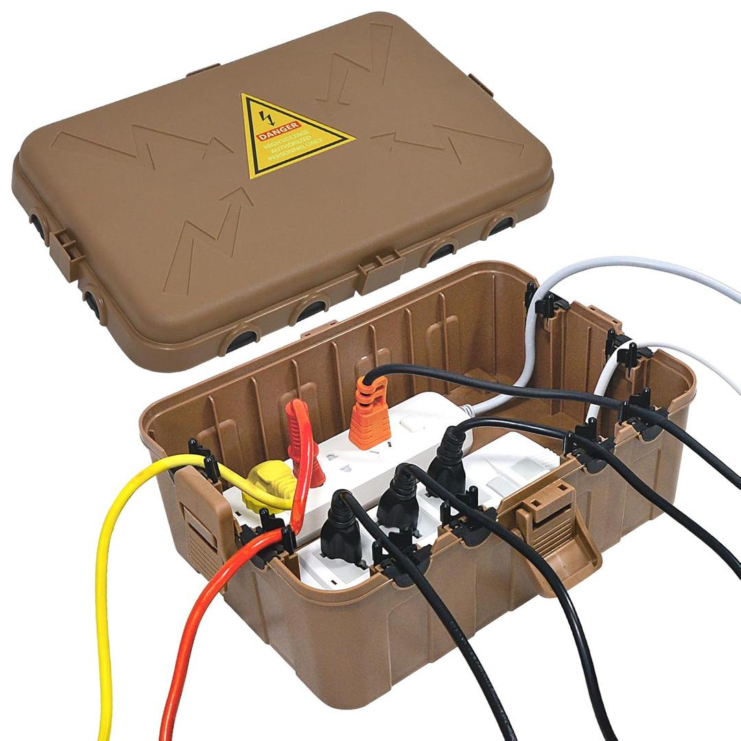 Hrensaw Large Outdoor Electrical Box(12.5x8.5x5inch),IP54 Waterproof Outdoor Outlet Covers,Weatherproof Extension Cord Covers Protect Outlet,Plug,Timer,Power Strip,Holiday Light,Brown