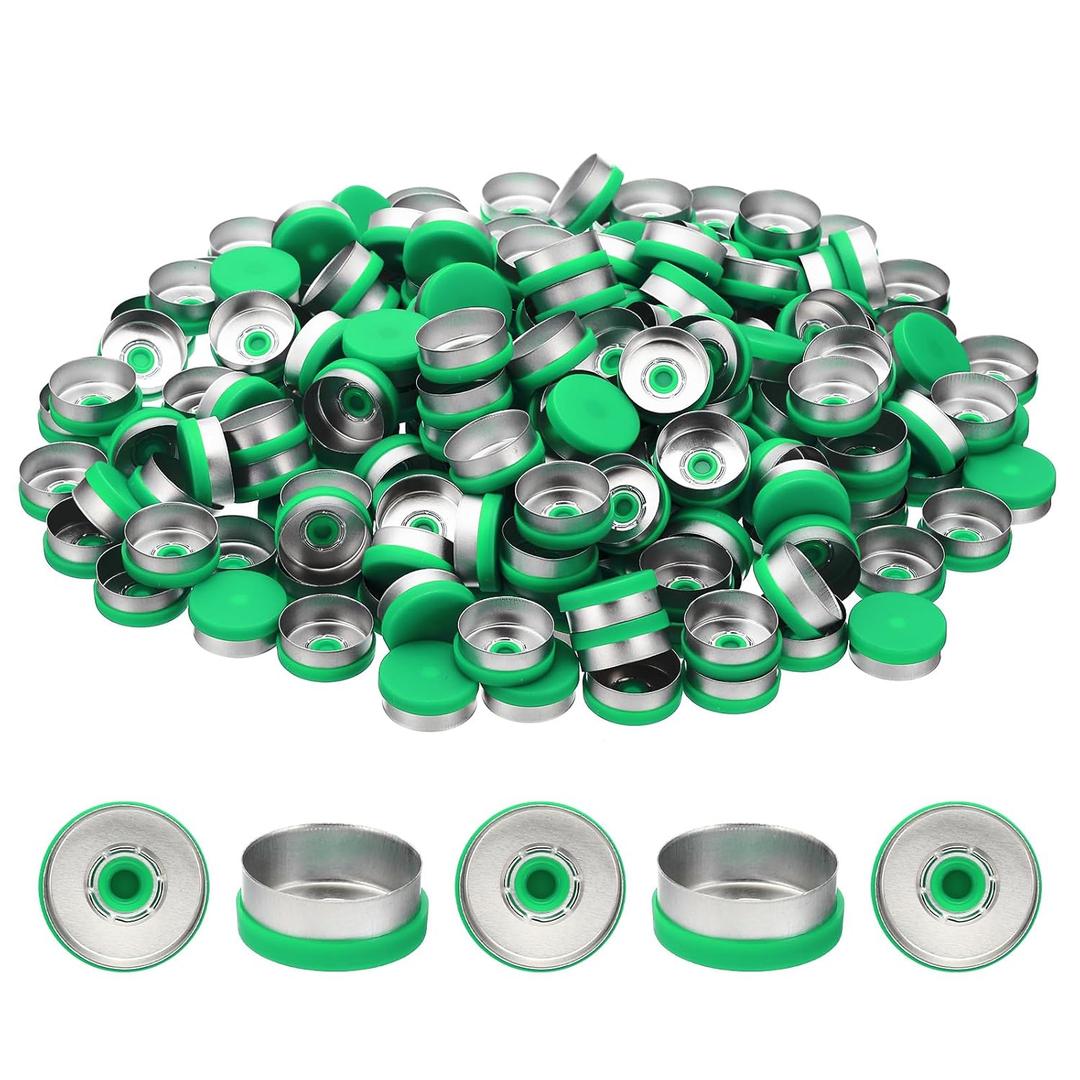 PATIKIL 20mm Flip Off Caps, 200 Pcs Flip Off Caps Flip Off Seals Flip Off Vial Seals Plastic Aluminum Caps Cover for Glass Vial, Green