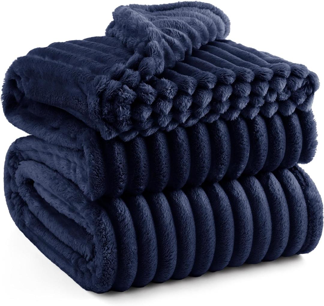 Bedsure GentleSoft Navy Blue Fleece Blanket for Couch - Cozy Soft Blankets for Women, Cute Small Throws for Girls, Navy, 90x90 Inches