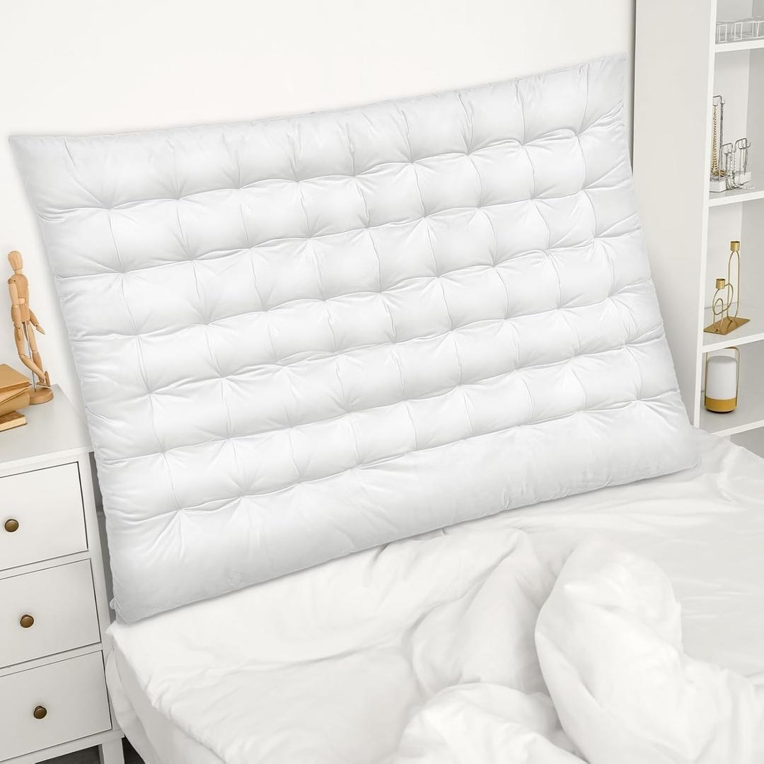College Dorm Headboard Twin XL Velvet Ultra Thick Cushion Tufted Headboard with Wall Hooks for College Dorm Room Bed Decor, 39.25" x 34" x 3.15"(White)