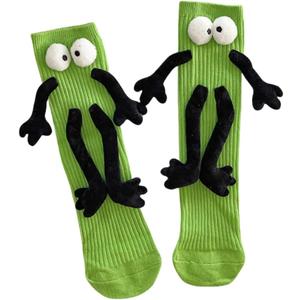 Holding Hands Socks for Kids Toddler Cute Crazy Silly Funny Novelty Magnetic Tube Cotton Socks Gifts 4-11 Years (One Size, Light Green 1 Pair)