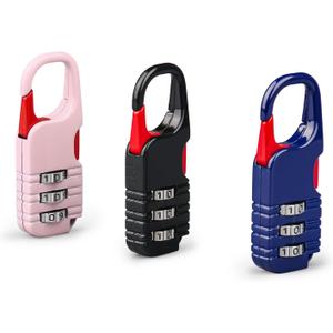 Mini Padlock, BARRYSAIL 3 Pcs Small Locks Set with 3 Digits Combination for Kids Diary Backpack Zipper (Black+Blue+Pink)