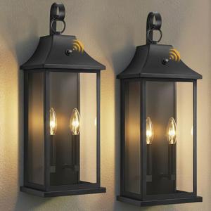 RAYVO 22" Large Outdoor Lantern Lights Dusk to Dawn 2 Pack, Black, 21.5 Inch