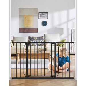 29"-51" Baby Gate for Stairs, Auto Close Stroller Friendly Dog Gate Indoor for Doorways, Pressure Mounted Baby Gate, Easy Walk Through Gate for Children & Pets, Black