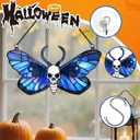 Vintage Halloween Decorations Wall Decor for Home Livingroom Bedroom, Skull and Butterfly Stained Window Hanging Ornament (Butterfly)