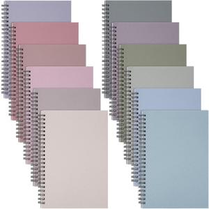 Fuutreo 12 Pcs Spiral Notebook for Work A5 8.3 x 5.7 Inch College Ruled Spiral Journal Notebook Kraft Cover Ruled Paper, 12 Color, 60 Sheets, 120 Pages for Office School(Taro Color)