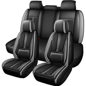 Seat Covers Full Set,Nappa Leather Car Seat Covers for Front and Back,Waterproof Universal Fit Car Seat Cushion,Automotive Seat Protector for Most Sedans SUV Pick-Up Truck Sedans，Black&Grey