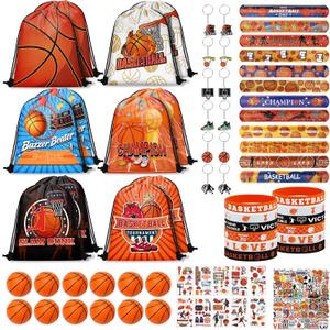 Grneric 120PCS Basketball Party Favors, Basketball Drawstring Goodie Bags with Mini Basketballs, Bracelets, Keychains, Stickers & Tattoos for Basketball Theme Party Supplies