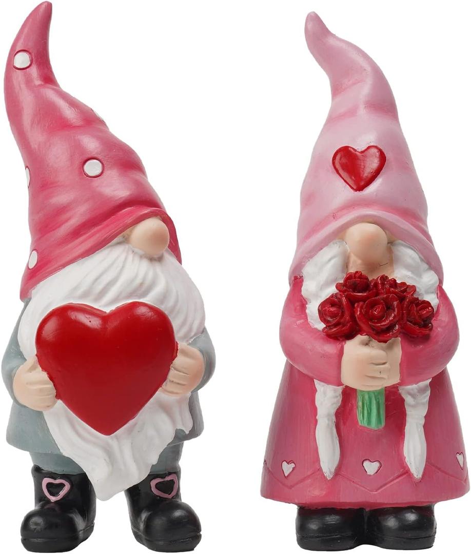 Gnomes Valentines Decorations Table Ornaments - 2 Pc Christmas Gnome Figurines Valentine's Day Decor Gifts for Him Resin Handmade Sweet Mr and Mrs Gnomes Decor for Home 5.25 H inch Newman House Studio