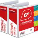 2 Pack of 6 Inch 3 Ring Binder with Locking Angle D Rings, Professional Heavy Duty Large Storage Binder with Pockets, Fits 8.5 x 11 Inch Sheets, Non-Stick Clear View Cover, Customizable, White