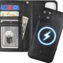 Bocasal for iPhone 14 Wallet Case Compatible with MagSafe Wireless Charging, RFID Blocking Magnetic Leather Case with Card Slots Holder Kickstand Detachable Wrist Strap, 6.1 Inch (Black)