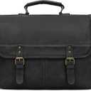 Leather Messenger Bag for Men, 15.6 Inch Laptop Briefcase Large Computer Satchel Shoulder Bag for Work/Business/Travel (Black)