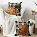 3 x Fall Thanksgiving Pillow Covers 18X18 Set of 2, Pumpkin Maple Leaf Autumn Harvest Print Buffalo Plaid Decorative Throw Pillow Covers Outdoor Farmhouse Seasonal Cushion Cases Couch Sofa Bed Decor (Burnt Orange Black-plaid)