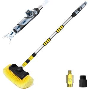 SISUPASSIE 12FT Car Wash Brush with Long Handle, Telescopic Car Wash Brush with Soap Dispenser, 12-Inch Soft Bristle Car Cleaning Brush for Cleaning Car, RV, Truck, Boat, Solar Panels, Yellow