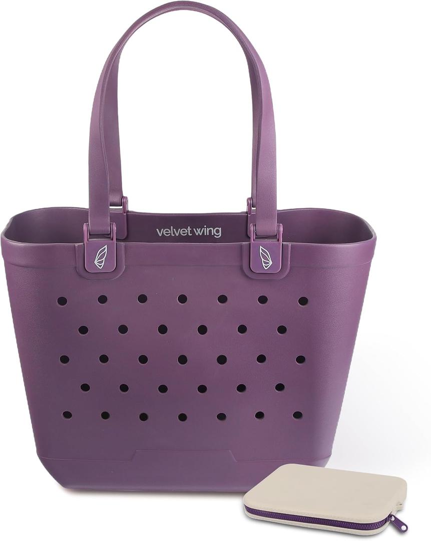 Large Rubber Beach Tote Bag - Waterproof Bag With Sand Proof Pouch For Beach, Travel, Pool (13.7" x 9.4" x 18.9")