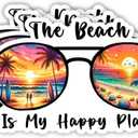(3pcs) The Beach is My Happy Place Sticker Funny Sunglasses Motivational Sayings Beach Life Lovers Inspirational Vinyl Decal Decorated for Tumbler Laptop Water Bottles Tablet Books Phone - Size 3x1.8