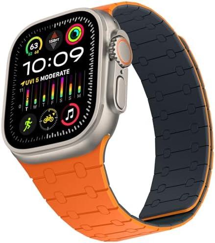 ZZDZZ Compatible with Apple Watch Band 49mm 46mm 45mm 44mm 42mm 41mm 40mm 38mm, Silicone Magnetic Adjustable Loop Strap for iWatch Ultra 2 Series 10 9 8 7 SE 6 5 4 (49/46/45/44/42, Orange Midnight)