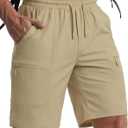 Men's Stretch Cargo Shorts Relaxed Fit Drawstring Elastic Waist Outdoor Work Hiking Athletic Shorts with 5 Pockets (Khaki)