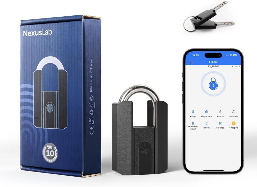 NexusLab Heavy Duty Smart Padlock with Key-Fingerprint & App, Rechargeable, 1-Year Standby(500mAh), IP67 Waterproof, 50 Fingerprints,Ideal for Fence, Locker, Shed, Pool, Gate & Warehouse Security