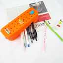 2 Packs Cute Silicone Pen Case Pen Pouch with DIY Holes and 3 Decoratives(Random) Travel Makeup Brush Bag suitable for travel home7.81inch (Orange,2Packs)