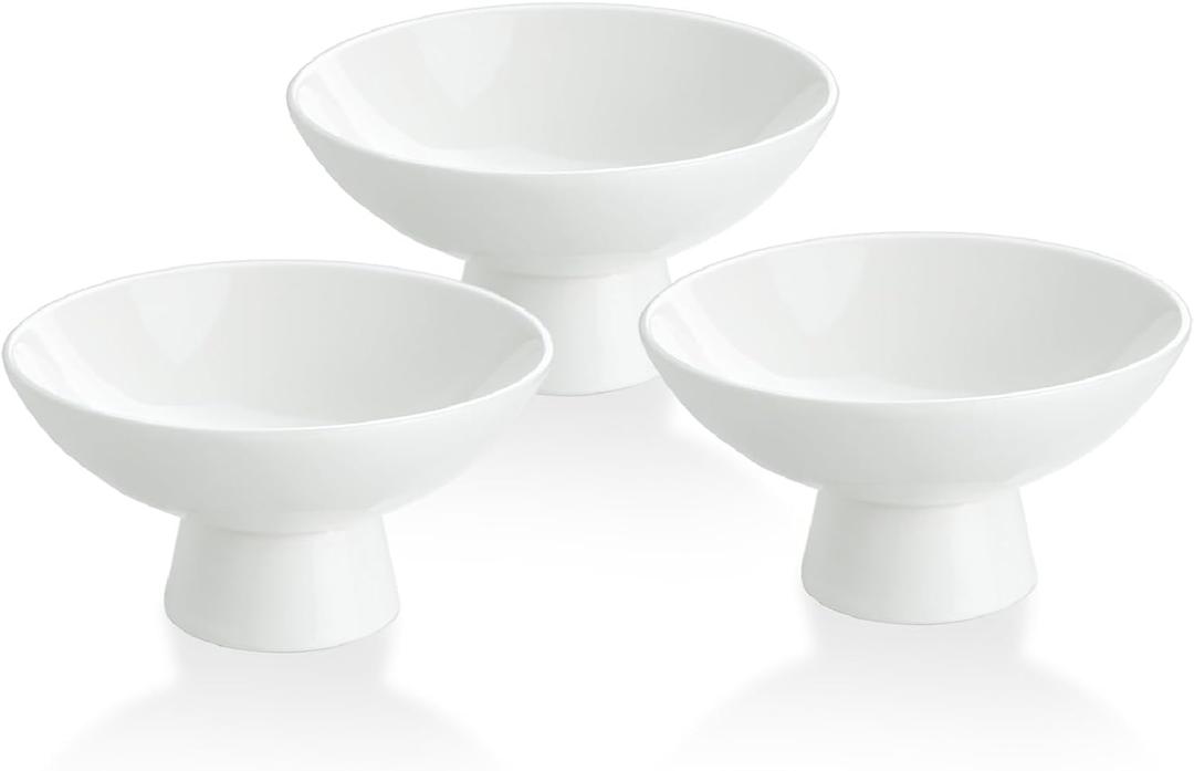 HillSpring 8oz Small Porcelain Footed Bowls, 5" White Pedestal Bowls for Nuts, Desserts, Ice Cream, Creme Brulee and Pudding, Oven Safe, Set of 3