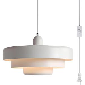 Hanging Lamp Plug in White Pendant Light Fixtures Mid Century Modern Pendant Lamp Nordic Style Pendant Lighting Metal Shade for Living Room Dining Room Bedroom Kitchen Island