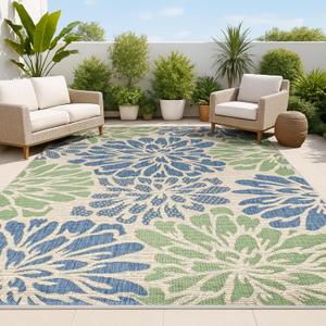 JONATHAN Y SMB110B-9 Zinnia Modern Floral Textured Weave Indoor Outdoor Area Rug Bohemian Coastal Easy Cleaning Bedroom Kitchen Backyard Patio Non Shedding, 9 X 12, Navy/Green