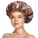 mikimini Large Shower Cap for Women Long Hair,Mystery Shower Caps with Brown Lace, Reusable Waterproof Bathing Shower Hat (X-Large (Pack of 1), Mysterious)