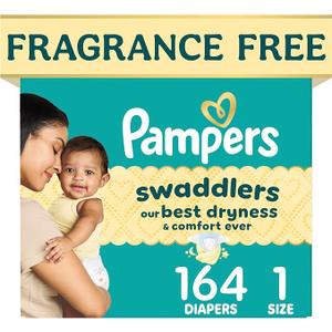 Pampers Swaddlers Diapers, Size 1 (8-14 lbs), 164 Count, Fragrance Free, Hypoallergenic, Absorbent, Pediatrician Recommended, Skin Safe