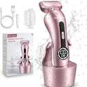2 x Electric Shaver for Women for Legs Bikini Trimmer Electric Razors for Women Underarm Public Hairs Rechargeable Womens Shaver Wet Dry Use Painless Cordless with Detachable Head (Pink)