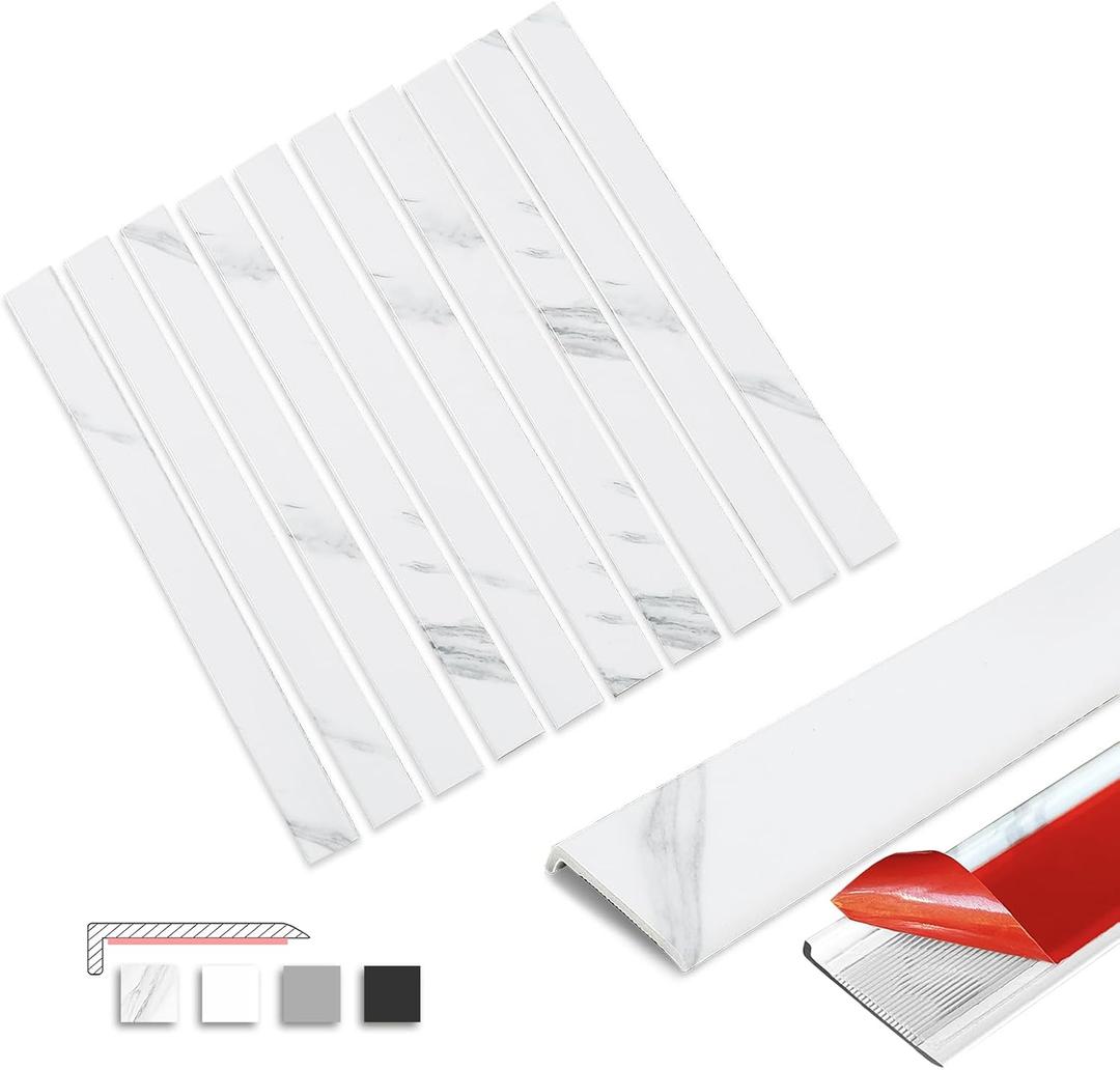 Tilingview 10 Pcs Peel and Stick Tile Trim Edge, Self-Adhesive 12" PVC Molding Edging for Kitchen Backsplash (Marble)