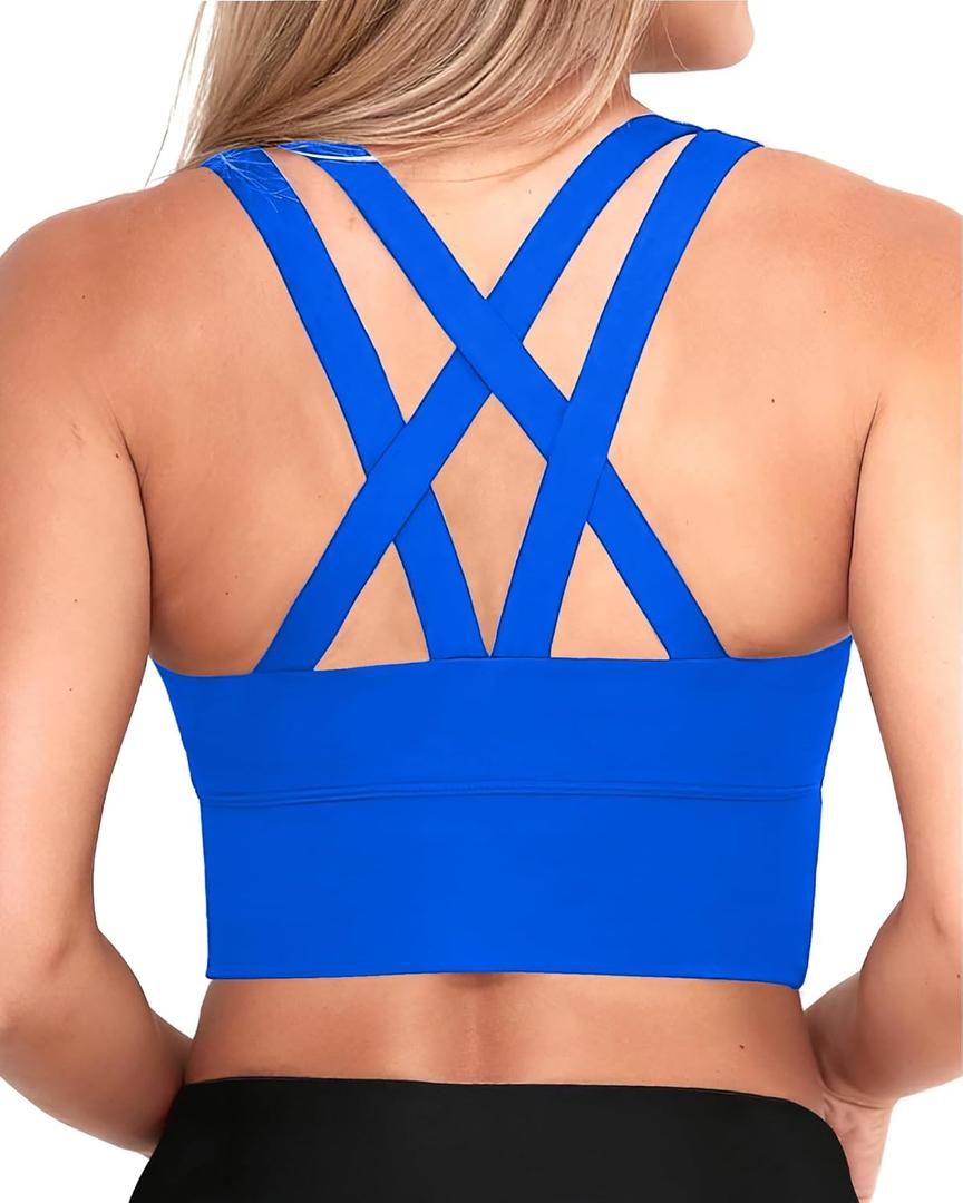 XUNYU Sports Bras for Women High Support Longline Workout Tank Tops Built in Bras Criss Cross Back Running Yoga Bra M
