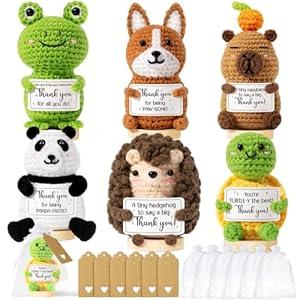 6PCS Positive Crochet Animals Thank You Gifts, Employee Appreciation Gifts for Women Emotional Support Crochet Buddies w/ Card, Unique Christmas Birthday Gift for Women Coworkers Teacher Nurses Boss