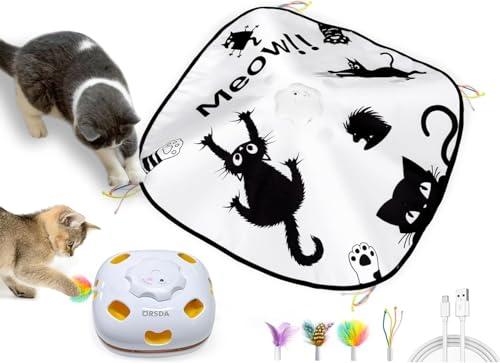 ORSDA Interactive Cat Toys for Indoor Cats, 4 in 1 Automatic Kitten Toys, Rechargeable Electric Moving Ambush Feather, Hide and Seek, Chase Feather for Kitty with 5PCS DIY Replacement