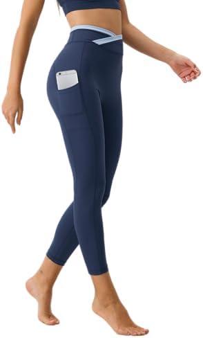 BERLOOK Leggings with Pockets for Women Buttery Soft Tight Pants Tummy Control 25 Inches High Waist Workout Navy-M