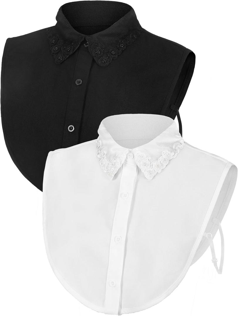Bencailor 2 Pcs Rhinestone Fake Dickey Collar for Women False Half Shirt Blouse Detachable Collar (Plus Size)