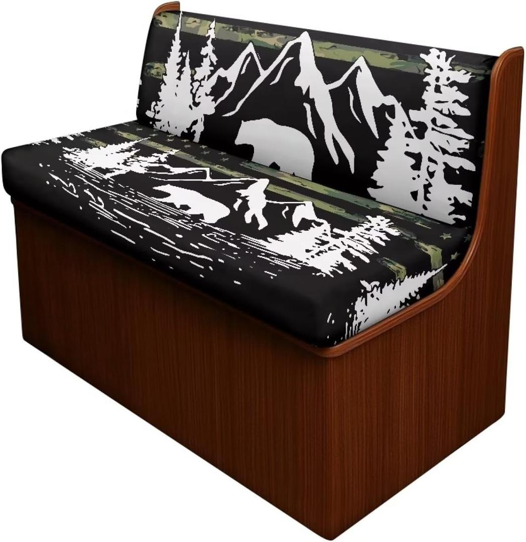 American Flag RV Dinette Cushion Covers Mountain Stretchable Camper Cushion Slipcovers for Travel Trailer Couch,Machine Washable RV Accessories