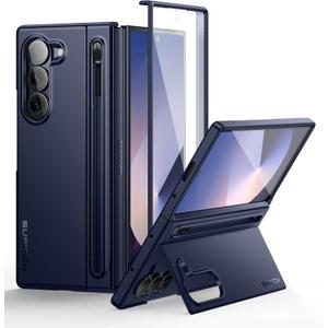 SURITCH for Samsung Galaxy Z Fold 6 Case with Kickstand and S Pen Holder [S Pen NOT Included], Phone Case for Z Fold 6 2024 Dark Blue