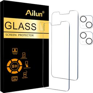 Ailun 2 Pack Screen Protector for iPhone 13 [6.1 inch Display] with 2 Pack Tempered Glass Camera Lens Protector,[9H Hardness]-HD
